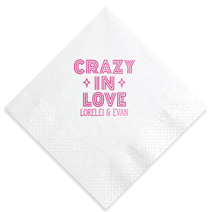 ForYourParty's elegant Watercolor Hibiscus Cocktail Napkin with Matte White Foil has a Crazy In Love graphic and is good for use in Wedding, Bridal Shower, Words themed parties and will make your guests swoon. Personalize your party's theme today.