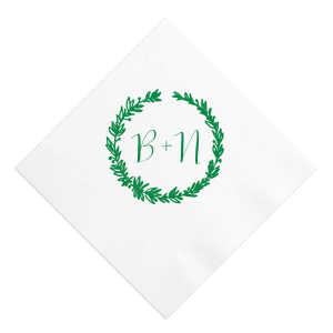 The Botanic Wreath Monogram Napkin pairs rustic charm with personalized elegance, showcasing a verdant wreath that frames your initials. This design lends a touch of natural sophistication to any event, making it an ideal choice for those seeking a blend of the classic and the personal.