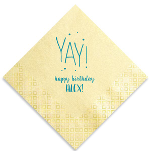 ForYourParty's chic Sunflower Cocktail Napkin with Satin Teal / Peacock Foil Color has a Yay graphic and is good for use in Words themed parties and couldn't be more perfect. It's time to show off your impeccable taste.
