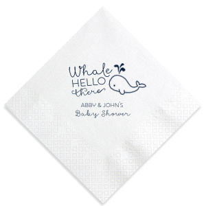ForYourParty's elegant Tiffany Blue Cocktail Napkin with Matte Navy Foil has a Whale graphic and is good for use in Animals, Birthday, Kid Birthday and Baby Shower themed parties and will give your party the personalized touch every host desires.