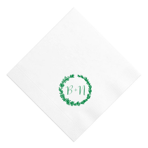 The Botanic Wreath Monogram Napkin pairs rustic charm with personalized elegance, showcasing a verdant wreath that frames your initials. This design lends a touch of natural sophistication to any event, making it an ideal choice for those seeking a blend of the classic and the personal.