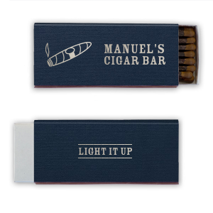 Enhance your cigar party with the Cigar Bar Matchbox, showcasing a classic cigar graphic, complete with curling smoke. The host's name and 'Cigar Bar' declare the theme, while 'Light It UP' on the back invites a suave spark to the evening's enjoyment.