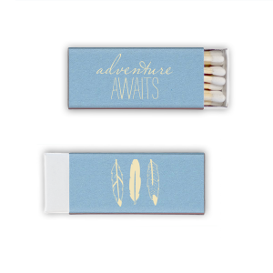 The ever-popular Poptone Peach Riviera Matchbox with Satin Copper Penny Foil has a Feather Group graphic and is good for use in  Trendy, Southwestern and Graduation themed parties and will make your guests swoon. Personalize your party's theme today.