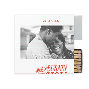 ForYourParty's chic White Classic Custom Photo Matchbox with Matte Blush Ink Digital Print Colors and Matte Poppy Ink Digital Print Colors has a Burning For You graphic and a Burning For You graphic and is good for use in Words, Calligraphy, Wedding themed parties and will make your guests swoon. Personalize your party's theme today.