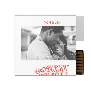 ForYourParty's chic White Classic Custom Photo Matchbox with Matte Blush Ink Digital Print Colors and Matte Poppy Ink Digital Print Colors has a Burning For You graphic and a Burning For You graphic and is good for use in Words, Calligraphy, Wedding themed parties and will make your guests swoon. Personalize your party's theme today.