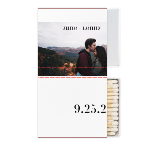 Our beautiful custom White Classic Custom Photo Matchbox with Matte Black Ink Digital Print Colors are a must-have for your next event—whatever the celebration!