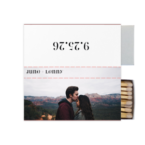 This Classic Couple Custom Photo Match showcases a full image paired with clean typography of the couple’s names and special date on the reverse for a modern, personal touch. Add it to your event to create a meaningful keepsake guests will actually use and remember. Perfect for weddings or engagements!