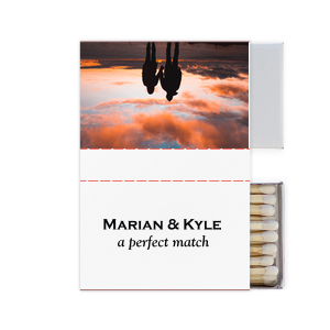 Our beautiful custom White Classic Custom Photo Matchbox with Matte Black Ink Digital Print Colors and Matte Fuchsia Ink Digital Print Colors will impress guests like no other. Make this party unforgettable.
