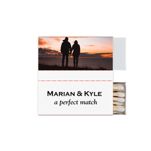 Our beautiful custom White Classic Custom Photo Matchbox with Matte Black Ink Digital Print Colors and Matte Fuchsia Ink Digital Print Colors will impress guests like no other. Make this party unforgettable.