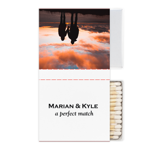 Our beautiful custom White Classic Custom Photo Matchbox with Matte Black Ink Digital Print Colors and Matte Fuchsia Ink Digital Print Colors will impress guests like no other. Make this party unforgettable.