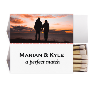 Our beautiful custom White Classic Custom Photo Matchbox with Matte Black Ink Digital Print Colors and Matte Fuchsia Ink Digital Print Colors will impress guests like no other. Make this party unforgettable.