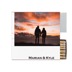 Our beautiful custom White Classic Custom Photo Matchbox with Matte Black Ink Digital Print Colors and Matte Fuchsia Ink Digital Print Colors will impress guests like no other. Make this party unforgettable.