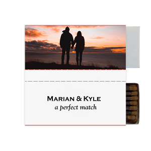 Our beautiful custom White Classic Custom Photo Matchbox with Matte Black Ink Digital Print Colors and Matte Fuchsia Ink Digital Print Colors will impress guests like no other. Make this party unforgettable.