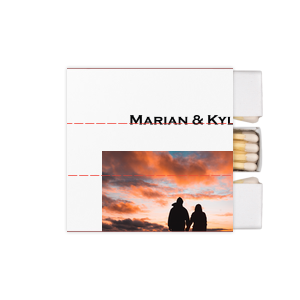 Our beautiful custom White Classic Custom Photo Matchbox with Matte Black Ink Digital Print Colors and Matte Fuchsia Ink Digital Print Colors will impress guests like no other. Make this party unforgettable.