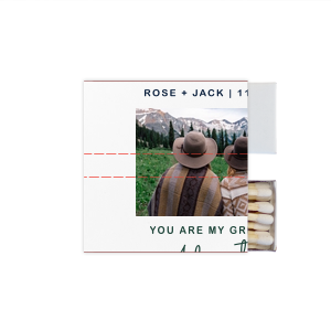 ForYourParty's chic White Classic Custom Photo Matchbox with Matte Spruce Ink Digital Print Colors and Matte Navy Ink Digital Print Colors has a Greatest Adventure graphic and is good for use in Wedding, Travel, Words themed parties and will look fabulous with your unique touch. Your guests will agree!