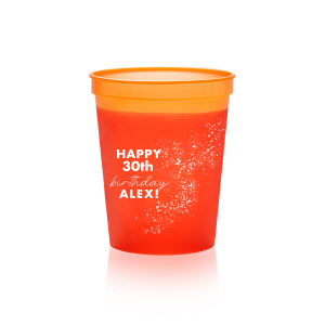 Our personalized Orange to Red 16 oz Color Changing Cup with Matte White Ink Cup Ink Colors has a Galaxy Dust graphic and is good for use in Organic, Stars themed parties and will add that special attention to detail that cannot be overlooked.