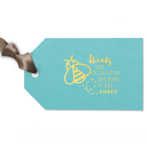 Personalized Poptone Tiffany Blue Diamond Gift Tag with Shiny 18 Kt Gold Foil has a Bumble Bee graphic and is good for use in Animals, Baby Animals, Baby Shower themed parties and will give your party the personalized touch every host desires.