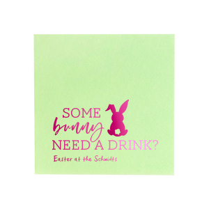 ForYourParty's personalized Crosshatch Key Lime Cocktail Napkin with Shiny Fuchsia Foil has a Bunny graphic and is good for use in Animals, Easter and Holiday themed parties and can't be beat. Showcase your style in every detail of your party's theme!