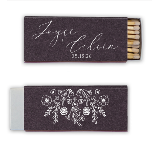 Personalized Natural NEW Amethyst Classic Matchbox with Matte White Foil has a Cute Flower Pattern graphic and is good for use in Floral, Wedding, Mother's Day themed parties and will impress guests like no other. Make this party unforgettable.