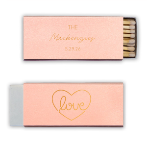 The Script Name Love Match features elegant lettering, including the couple’s name and special date, and a hand-drawn heart motif for a romantic finish. Choose it to add a sentimental accent that guests will cherish. Lovely for weddings or anniversaries.