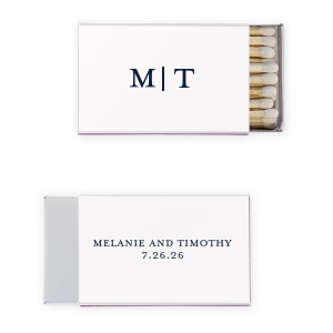 Ignite a touch of sophistication with the Simple Initials Match. The couple's crisp initials elegantly converge on the front, while the reverse side reveals their names and wedding date in full, crafting a timeless memento for your cherished day.