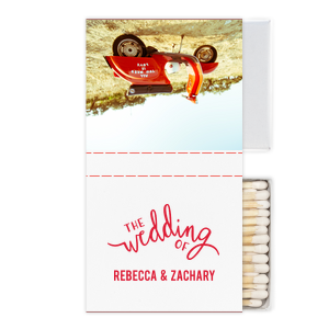ForYourParty's personalized White Square Custom Photo Matchbox with Matte Lipstick Red Ink Digital Print Colors and Matte Slate Gray Ink Digital Print Colors has a The Wedding Of graphic and is good for use in Words, Wedding themed parties and will impress guests like no other. Make this party unforgettable.