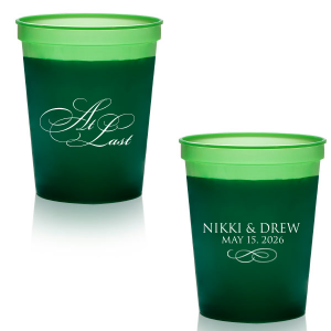 The At Last Couples Cup features elegant calligraphy reading “At Last” reversed with the couple's names and a graceful flourish for a timeless drinkware detail. Use it to elevate your celebration with a romantic touch. Refined for wedding receptions and sentimental keepsakes.