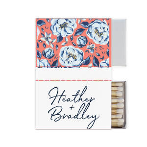 Our custom White Square Custom Photo Matchbox with Matte Light Coral Ink Digital Print Colors and Matte Navy Ink Digital Print Colors will make your guests swoon. Personalize your party's theme today.