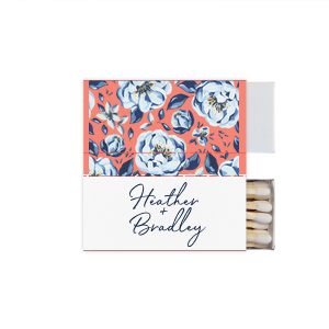 Our custom White Square Custom Photo Matchbox with Matte Light Coral Ink Digital Print Colors and Matte Navy Ink Digital Print Colors will make your guests swoon. Personalize your party's theme today.