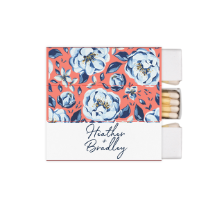 Our custom White Square Custom Photo Matchbox with Matte Light Coral Ink Digital Print Colors and Matte Navy Ink Digital Print Colors will make your guests swoon. Personalize your party's theme today.