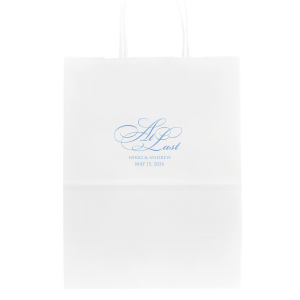 Our custom White Gift Bag with Satin French Blue Foil will look fabulous with your unique touch. Your guests will agree!