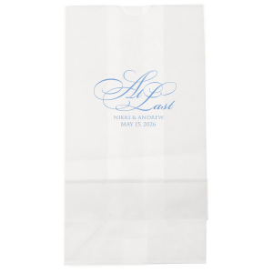 Our custom White Gift Bag with Satin French Blue Foil will look fabulous with your unique touch. Your guests will agree!