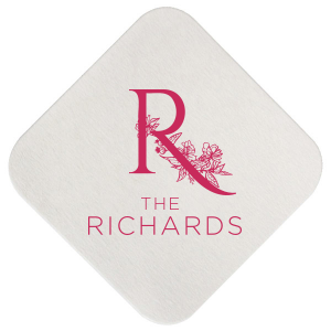 ForYourParty's personalized Eggshell Square Coaster with Matte Fuchsia Foil will make your guests swoon. Personalize your party's theme today.