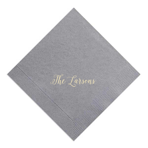 Our personalized Platinum Cocktail Napkin with Matte Ivory Foil will look fabulous with your unique touch. Your guests will agree!