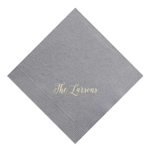 Our personalized Platinum Cocktail Napkin with Matte Ivory Foil will look fabulous with your unique touch. Your guests will agree!