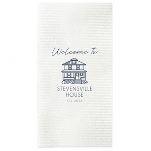 ForYourParty's chic White Guest Hand Towel with Matte Navy Foil has a Line House 2 graphic and is good for use in Home themed parties and will look fabulous with your unique touch. Your guests will agree!