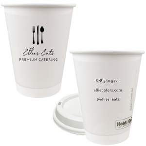 ForYourParty's personalized Matte Black Ink 12 oz Paper Hot Cup with Lid with Matte Black Ink Cup Ink Colors has a Place Setting graphic and is good for use in Food themed parties and will add that special attention to detail that cannot be overlooked.
