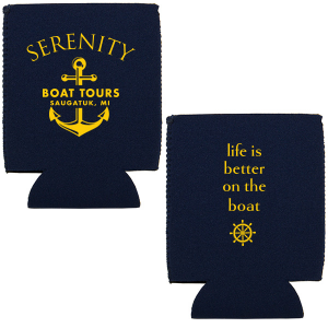 The ever-popular Navy Flat Can Cooler with Gold Ink Cup Ink Colors has a Anchor Frame graphic and a Nautical graphic and is good for use in Beach/Nautical themed parties and can't be beat. Showcase your style in every detail of your party's theme!