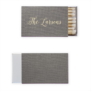 ForYourParty's elegant Linen Slate Classic Matchbox with Matte Ivory Foil will look fabulous with your unique touch. Your guests will agree!