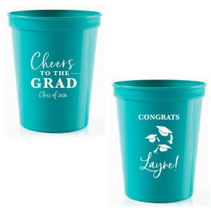 Our custom Teal 16 oz Stadium Cup with Matte White Ink Cup Ink Colors has a Caps Thrown graphic and is good for use in Graduation themed parties and will make your guests swoon. Personalize your party's theme today.