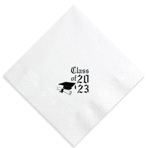 ForYourParty's personalized Black Cocktail Napkin with Shiny 18 Kt Gold Foil has a Cap and Scroll graphic and is good for use in Graduation themed parties and are a must-have for your next event—whatever the celebration!