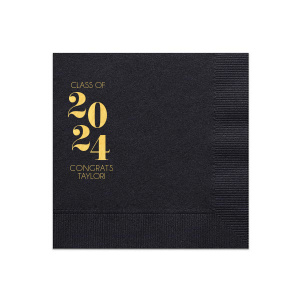 Celebrate academic milestones with the Modern Class of Year & Name Napkin. Its modern design starts with "Class Of" in sleek capitals, followed by the graduation year in a bold, tiered layout. Completed with "Congrats" and the graduate's name, this napkin adds a contemporary and elegant touch to any graduation party.