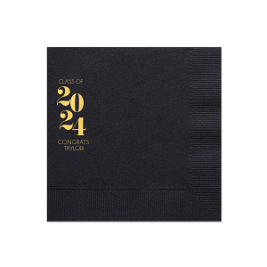 Celebrate academic milestones with the Modern Class of Year & Name Napkin. Its modern design starts with "Class Of" in sleek capitals, followed by the graduation year in a bold, tiered layout. Completed with "Congrats" and the graduate's name, this napkin adds a contemporary and elegant touch to any graduation party.