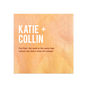 This Bold Fun Fact Napkin features modern typography names paired with a playful “Fun Fact” love story detail. Customize yours to share your unique journey and spark conversation among guests. Perfect for wedding receptions or engagement parties.