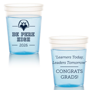 The ever-popular Gold 16 oz Stadium Cup with Matte Navy  Ink Colors has an Eagle Mascot graphic and is good for use in Animals, School and Graduation themed parties and will give your party the personalized touch every host desires.