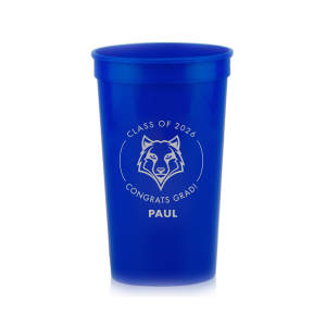 Personalized Red 16 oz Stadium Cup with Matte Navy Ink Cup Ink Colors has a Wolf Mascot graphic and is good for use in Animals, Graduation themed parties and will add that special attention to detail that cannot be overlooked.