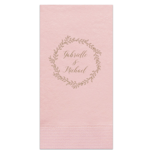 Embrace timeless love with the Elegant Rustic Wreath Napkin. Encircled by a beautiful wreath, the couple's names are elegantly scripted within, symbolizing the infinite, unending nature of their relationship. This design, blending rustic charm with elegance, beautifully represents eternal commitment and the continuity of love.