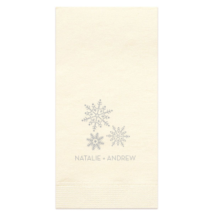 Our personalized Kraft/Latte Guest Towel with Satin Sterling Silver Foil has a Snowflake Cluster graphic and is good for use in Delphine, Winter themed parties and will impress guests like no other. Make this party unforgettable.