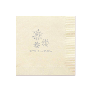 Our personalized Kraft/Latte Guest Towel with Satin Sterling Silver Foil has a Snowflake Cluster graphic and is good for use in Delphine, Winter themed parties and will impress guests like no other. Make this party unforgettable.
