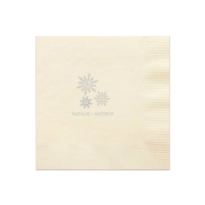 Our personalized Kraft/Latte Guest Towel with Satin Sterling Silver Foil has a Snowflake Cluster graphic and is good for use in Delphine, Winter themed parties and will impress guests like no other. Make this party unforgettable.
